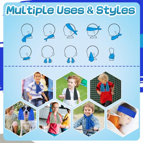 Kids Cooling Towels 4 Pack 9x30 Inches UPF 50 Breathable & Soft for Hot Weather - Blue, Black, Grey, Royal Blue