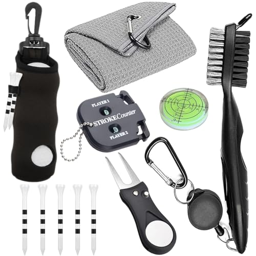 11-Piece Golf Accessories Kit with Bag, Tees & Brush - Black