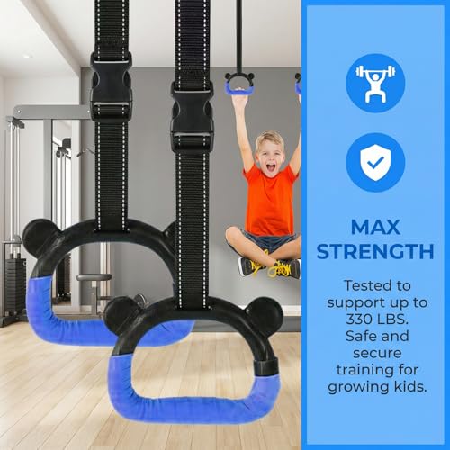 Kids Adjustable Gymnastics Rings - Blue Home Training Equipment