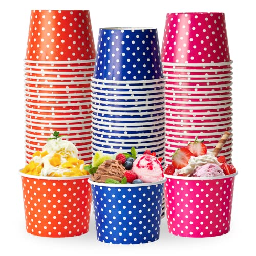 150 Pack 8oz Ice Cream Cups - Disposable Paper Cups Pink Blue Orange 8oz