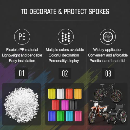 72PCS Bicycle Spoke Skins Covers - 11 Mixed Colors for Bikes