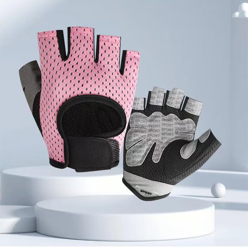 Fingerless Gym Gloves for Women - Breathable Weightlifting Grip - Pink, Medium