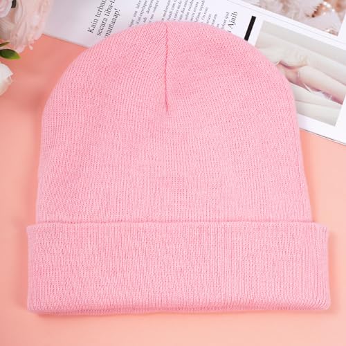 Knit Beanie Hat for Men & Women - Winter Skull Cap - Pink