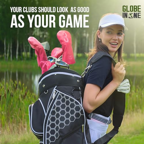 Pink Premium Golf Club Head Covers Set of 4 – Driver, 3 & 5 Fairway Woods, Hybrid X | Globe in One