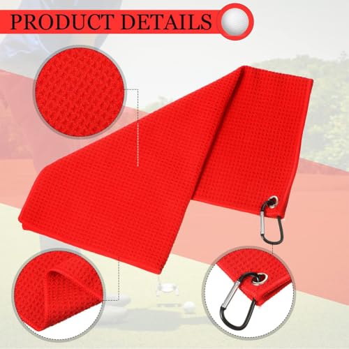 Microfiber Golf Towel and Retractable Club Brush Set - 16x24 Inch - Red