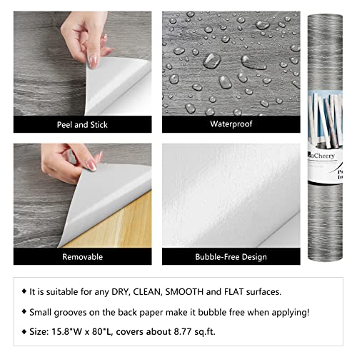LACHEERY Faux Wood Wallpaper Peel and Stick Grey Wood Contact Paper for Cabinets Self Adhesive Wallpaper Wood Grain Contact Paper Wood Look Matte Kitchen Countertop Contact Paper Waterproof 15.8"x80"