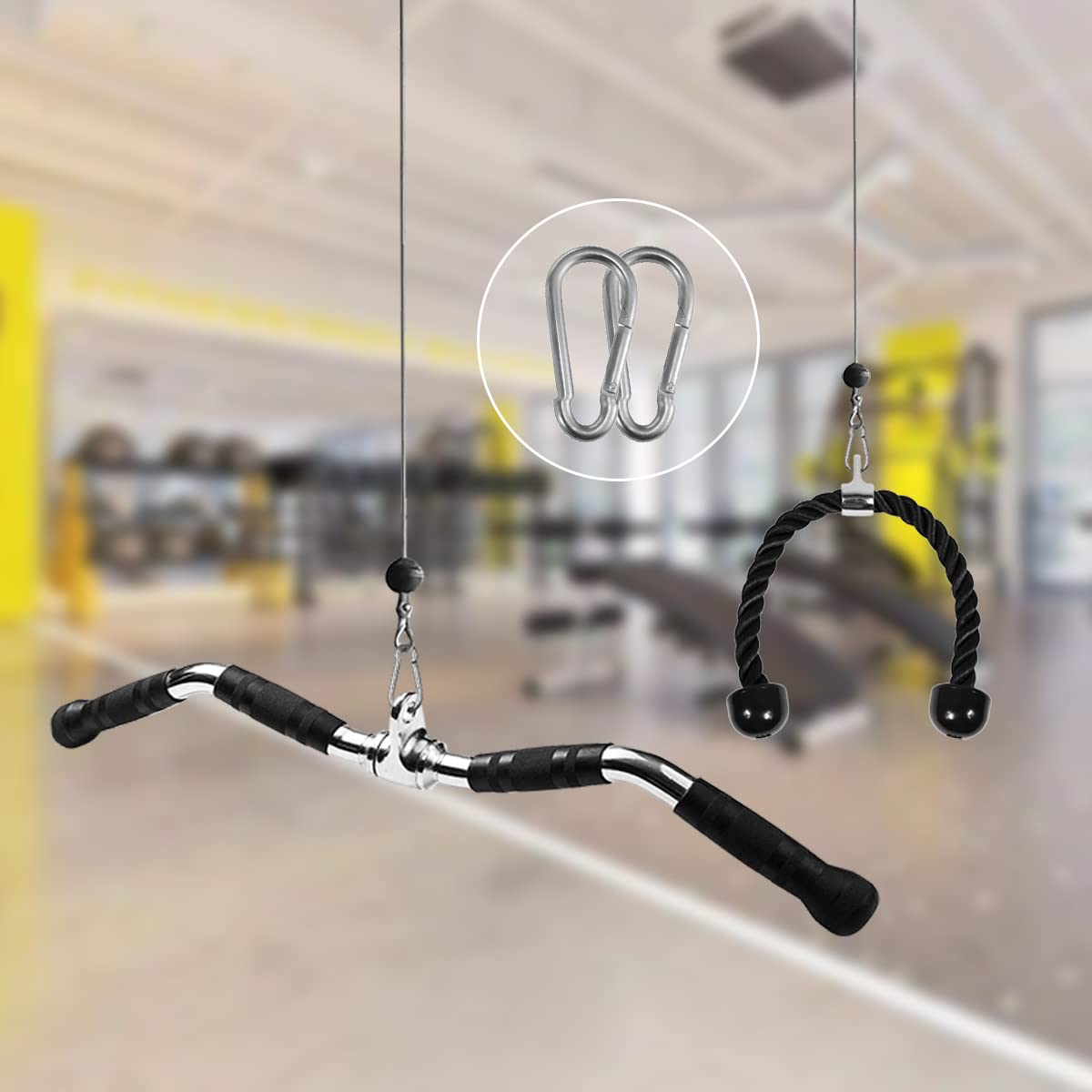 Sogawave LAT Pull Down Bar/Tricep Press Down Bar/Curl Pull Down Bar Multi-Exerciser Cable Attachments for Cable Machines Solid Steel with Rubber Handgrips & Revolving Hanger for Muscle