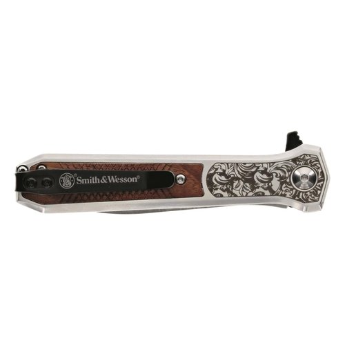 Smith & Wesson Unwavered Folding Dagger with 3.5" 8Cr Steel Blade, Rosewood Handle, for Tactical, Outdoors, and EDC