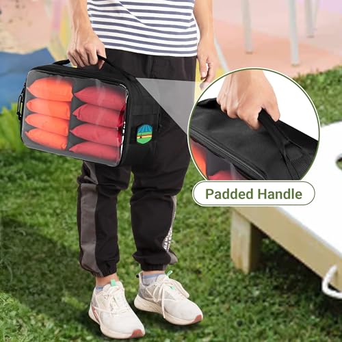 GOBUROS Cornhole Bag Carry Case Holds Up To 8 Bean Bags with Handle & Pocket
