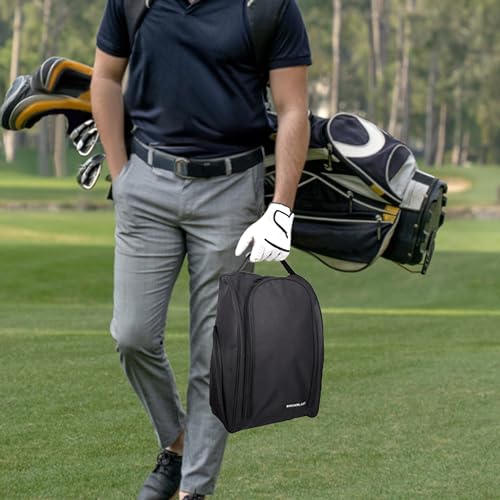 Golf Shoe Bag with Accessory Pocket - Padded Black Carry Bag