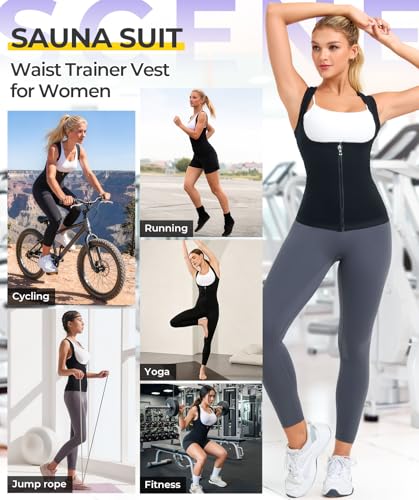 Sweat Vest Waist Trainer for Women - Compression Tank Top Shaper - Blue / Medium