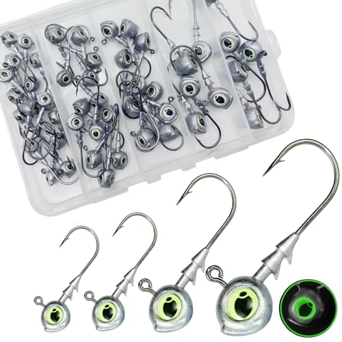 50Pcs Swimbait Jig Heads Fishing Hooks with 3D Luminous Eyes - Saltwater & Freshwater