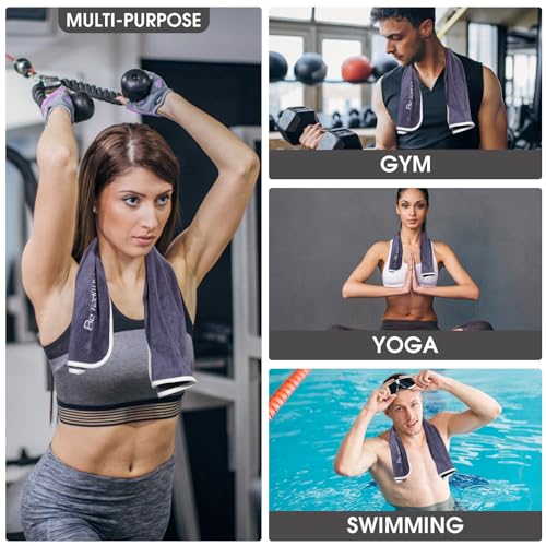 Microfiber Gym Towels Set - 3 Pack (Blue, Grey, Purple) - 14"x29"