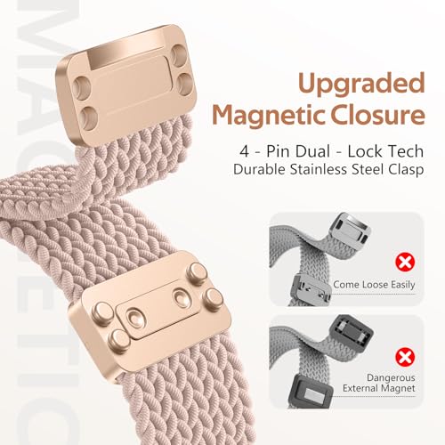 Maledan Magnetic Braided Stretchy Band for Fitbit Versa 4 & Sense 2, Pink, 5.51-8.66 Inch Wrist