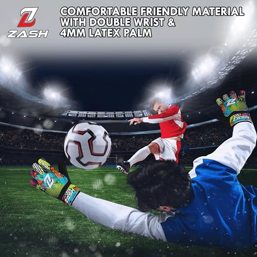 ZASH Kids Soccer Goalkeeper Gloves Fluorescent Yellow Size 5 with Double Wrist Protection