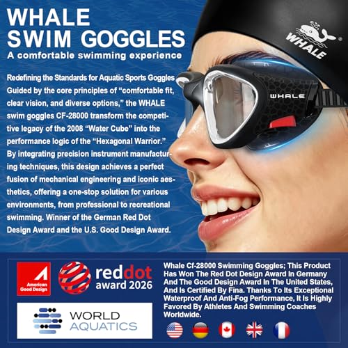 Whale Black Swim Goggles – HD Anti-Fog, UV Protection, Wide-Angle View, Unisex