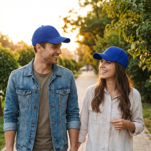 Blue Cotton Baseball Cap for Men Women Adjustable Outdoor Running Hat