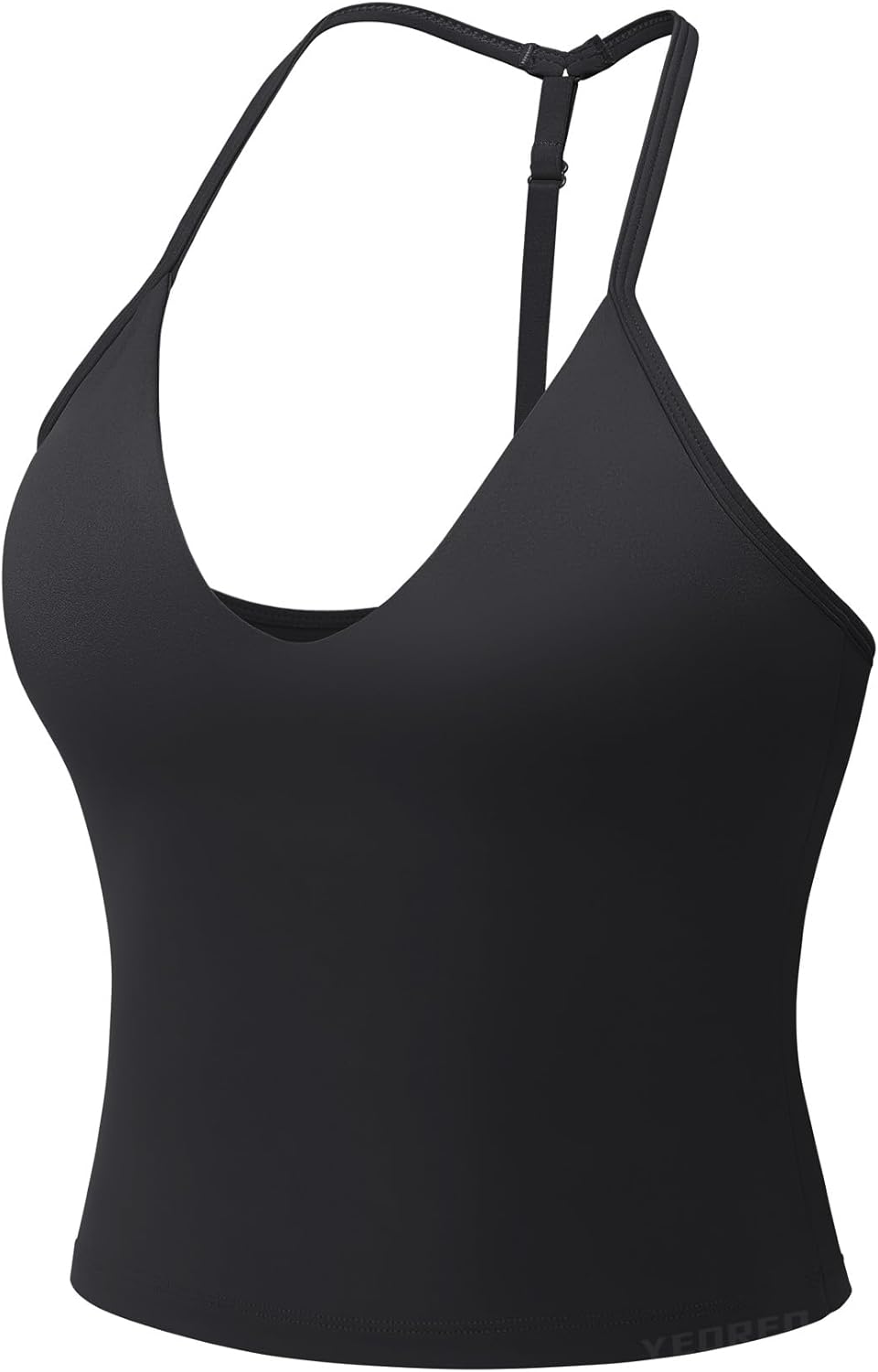 YEOREO Women's Halter Tank Top - Padded Deep V Neck Crop Top with Built-in Bra for Gym Workouts