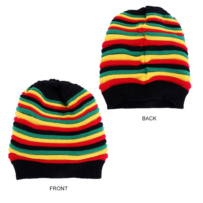 Women's Multi-Color Striped Jamaican Style Beanie - Comfortable Fit