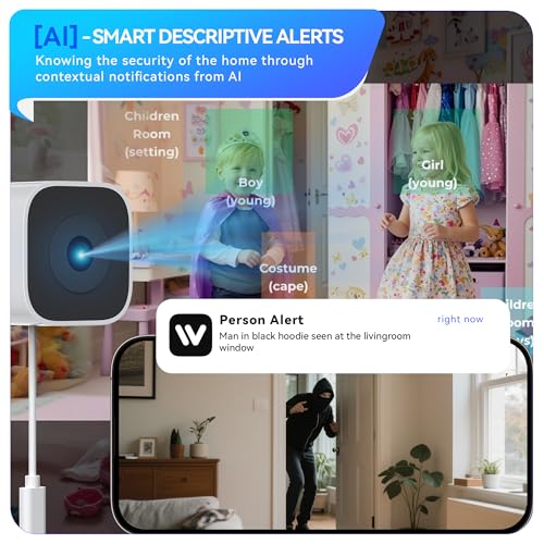 Magnetic Window Camera, Window Security Camera with Night Vision, 3MP 2K Indoor Camera for Home Security, OpenAI GPT Enabled, 24/7 Recording, Person/Vehicle Detection, White