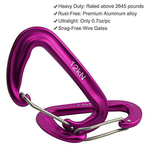 Heavy-Duty 12kN Carabiner Clips - 2 Pink Aluminum Alloy