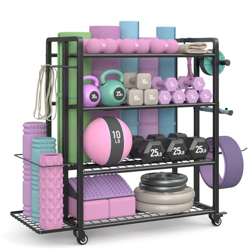 4-Tier Adjustable Weight Rack with Wheels - Large Black