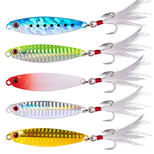 Dr.Fish Long Casting Metal Jigging Spoon Saltwater & Freshwater Lures - 0.88oz, Hook #6, Diamond Shape
