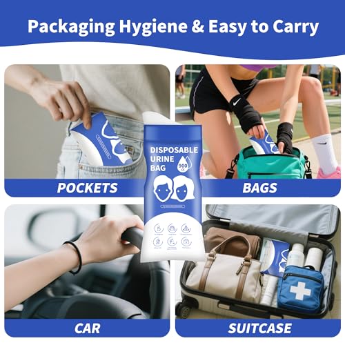 Disposable Urine Bags - 900ML Portable Emergency Pee Bags for Travel - Blue-12