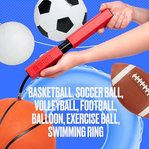Ball Pump for Sports Balls - Push & Pull System - Full Red
