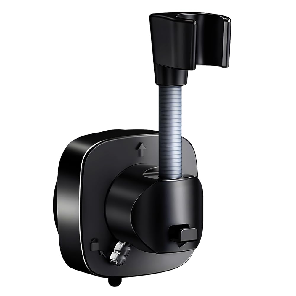 Shower Head Holder Wall Mounted, 360° Adjustable Handheld Shower Head Bracket Holder, Suction Cup Installation Shower Wand Holder, Multi-Directional Removable Wall Mounted Suction Bracket - Black
