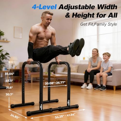 Heavy Duty Dip Bars for Home Gym - Adjustable Height, Black