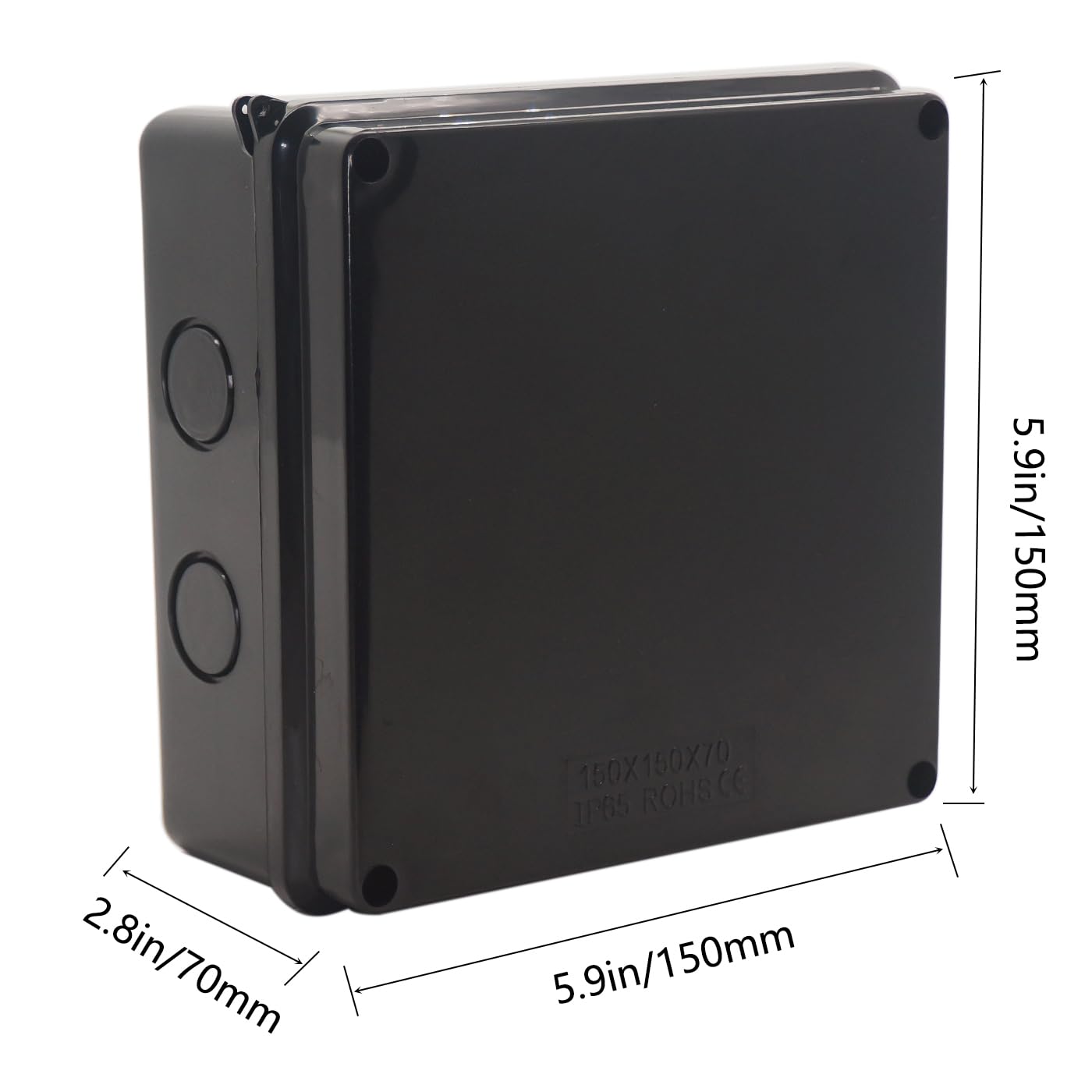 Junction Box, Reserved Holes Electrical Boxes Waterproof IP65 ABS Plastic Electrical Power Cord Enclosure Project Box Black 5.9 x 5.9 x 2.8 inch(150x150x70mm)