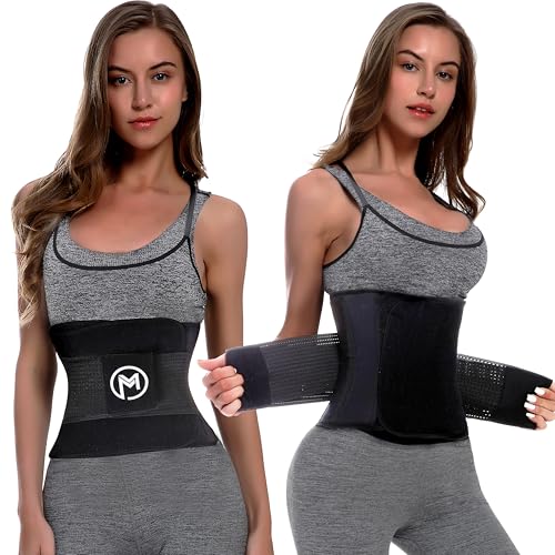 Waist Trimmer with Back Support - Sweat Belt for Men & Women - Black / M