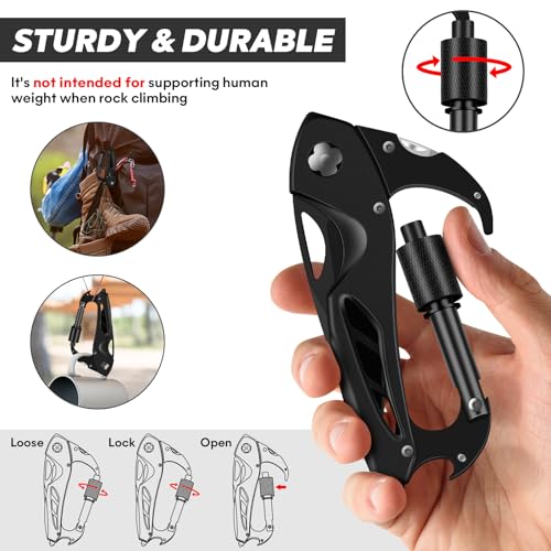 Multitool Carabiner with Pocket Knife - Black 6-in-1 Survival Gear