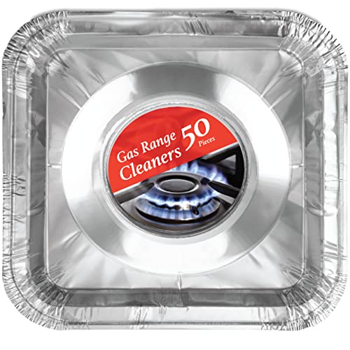 Disposable Gas Burner Liners 50 Pack, Aluminum Foil Square Stove