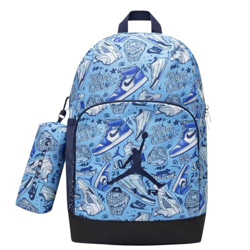 Light Blue Graphic Print Unisex Backpack with Pencil Pouch