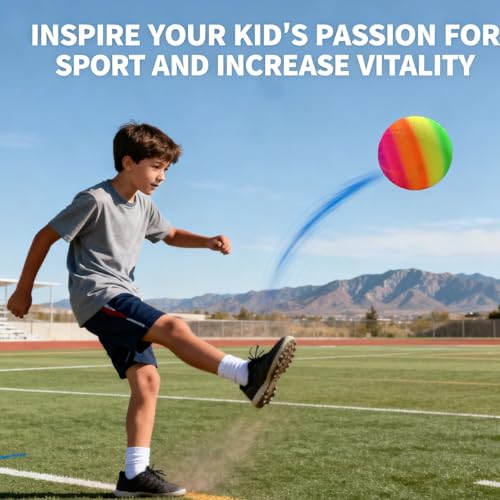 INTOWIND Rainbow 4 Pack 8.5in Playground Balls - Kids Dodgeball Kickball Set with Hand Pump