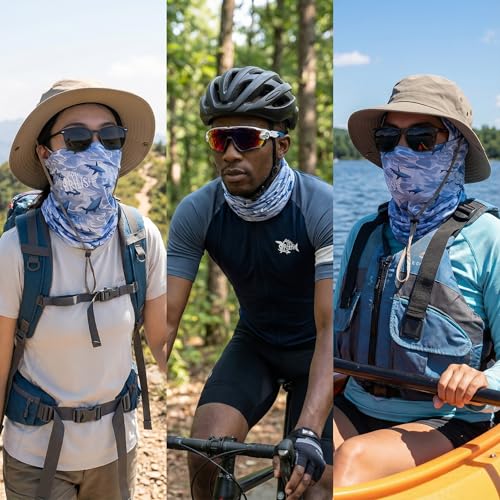 Sun Protection Neck Gaiter Mask - UV Blocker for Outdoor Use - Grey Fish