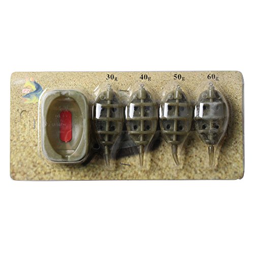 Laxygo Inline Method Feeder Set for Carp Fishing - 30g/40g/50g/60g with Rubber Mould, 4 Feeders + 1 Mould