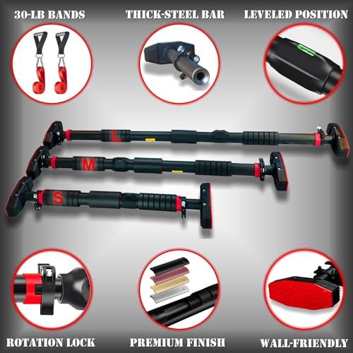 Pull Up Bar Set with Resistance Bands - 26" to 37" Width