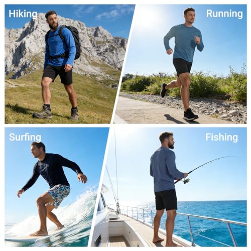 Mens UPF 50+ Sun Protection Rash Guard Quick-Dry Fishing Swim Shirt