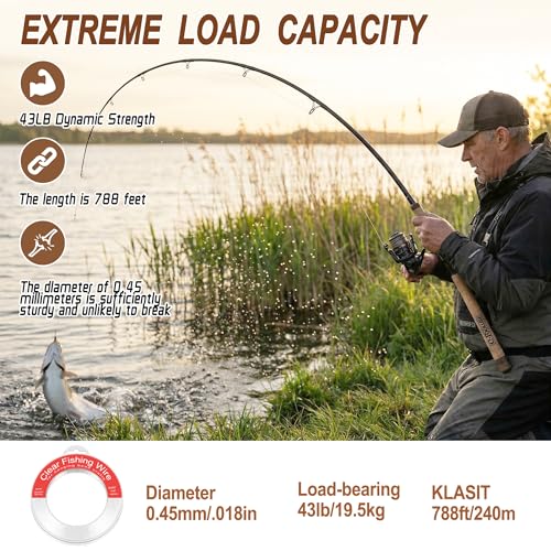 Invisible Monofilament Fishing Line 788ft - 0.45mm 43lb Clear Nylon String