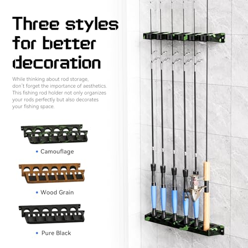 Vertical Fishing Rod Holder - Wall-Mounted for 6 Rods - Black