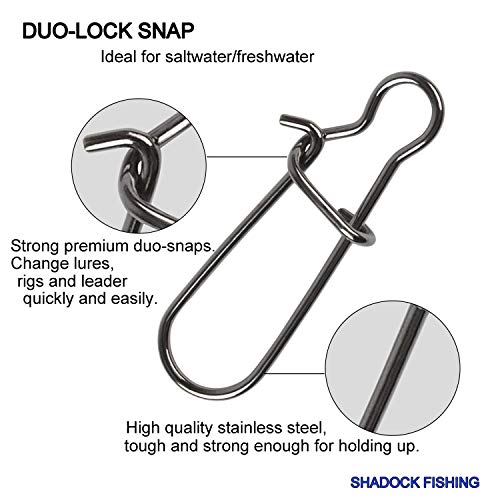100 Pack Duo Lock Fishing Snaps - Size 1# 40LB Test Stainless Steel