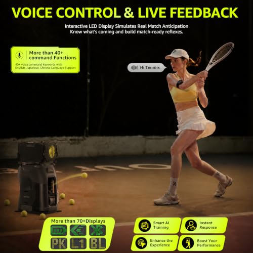 Portable Tennis Ball Machine - 75MPH, 4H Runtime, Voice Control - Black