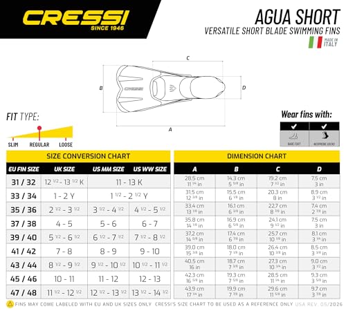 Cressi Adult Short Light Swim Fins with Self-Adjusting Full Foot Pocket - Blue EU 43/44