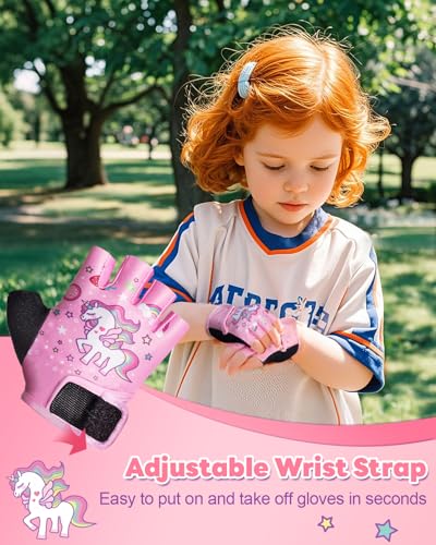 Kids Fingerless Bike Gloves - Pink, Small (2-3 Years) with Cushion