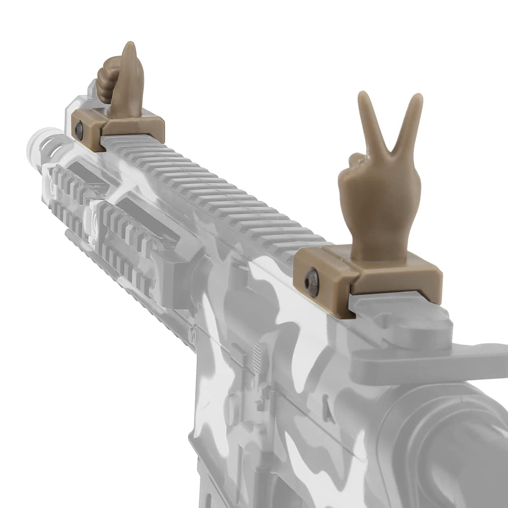 JFFCESTORE Fun Functional Finger Sight Set, V Hand & Middle Finger and Okay & Thumbs Up Sign Fixed Backup Front and Rear Polymer Sight Set, Fit Picatinny （Coyote）