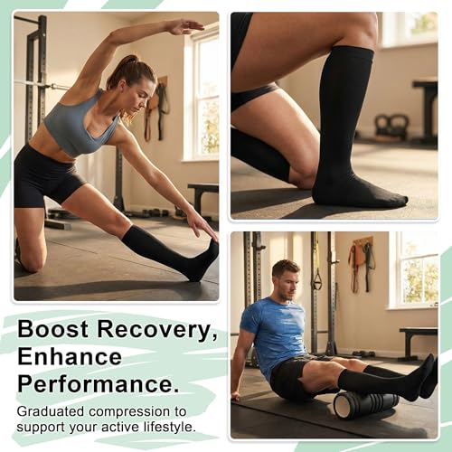 Compression Socks for Women & Men - Knee High Support Socks - Small-Medium / Black