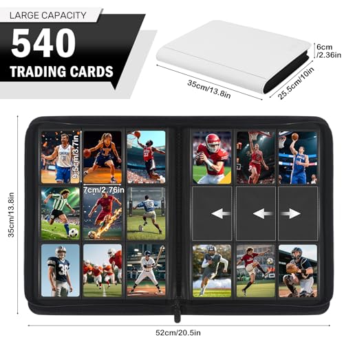 White 9-Pocket Trading Card Binder Zipper Album Holds 540 Cards – Premium Leather Cover